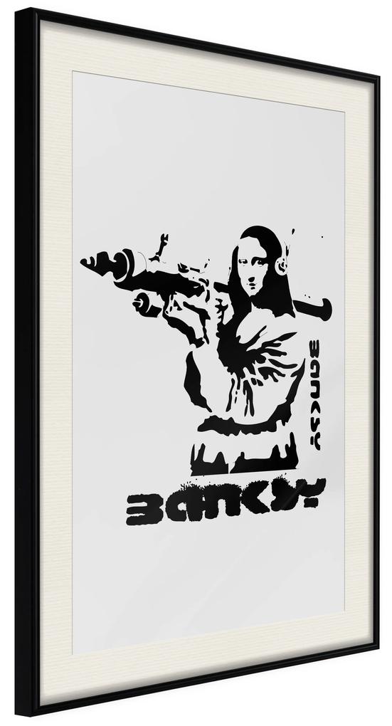 Artgeist Plagát - Mona Lisa with a Bazooka [Poster] Veľkosť: 30x45, Verzia: Čierny rám s passe-partout
