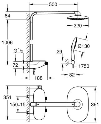 Sprchový systém s termostatom GROHE Rainshower SmartControl System chróm lesk 26361000