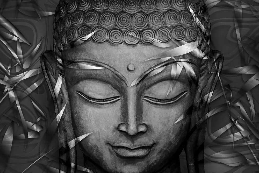 Obraz usmievajúci sa Buddha v čiernobielom prevedení