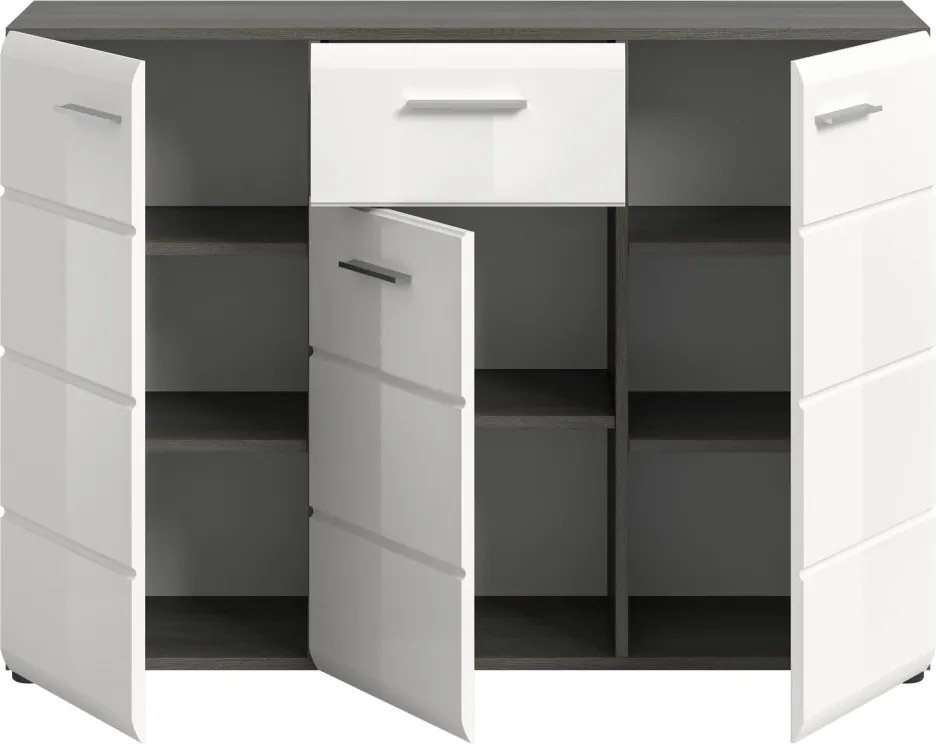 Komoda so zásuvkou Salsa, 120 cm, sivý dub/biely lesk