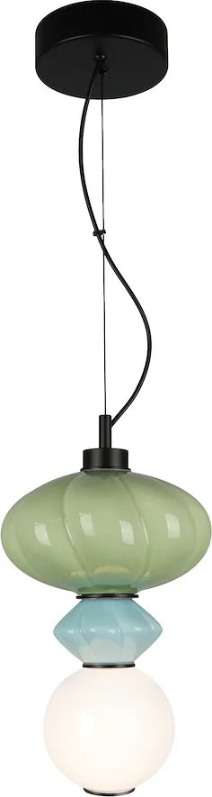 Závesné svietidlo Ascoli, 1x zelené/modré/biele sklenené tienidlo, b