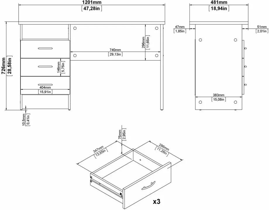 Písací stôl so šuplíkmi FELIX dubový