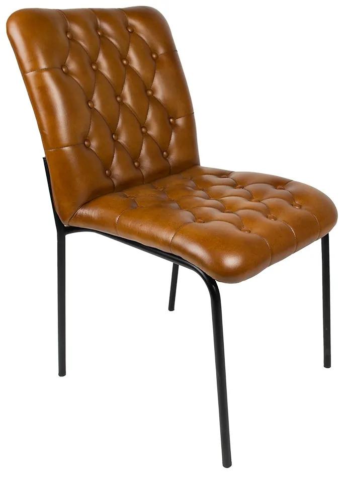 Hnedá kožená stolička kovové nohy Doneo - 47*60*90 cm