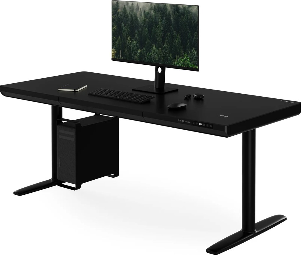 Elektrický písací stôl sit-stand so zásuvkou a bezdrôtovou nabíjačkou Qi čierny, 1600 mm: ELLIS