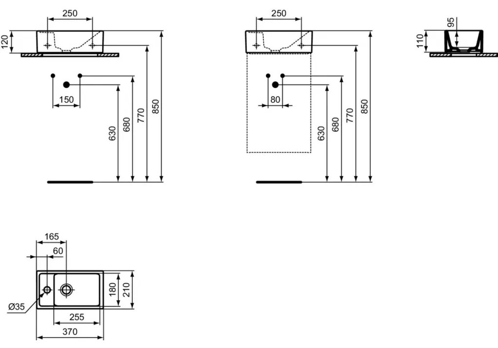 Ideal Standard Tempo - Umývadielko 370x210 mm, otvor vľavo, biela E211301