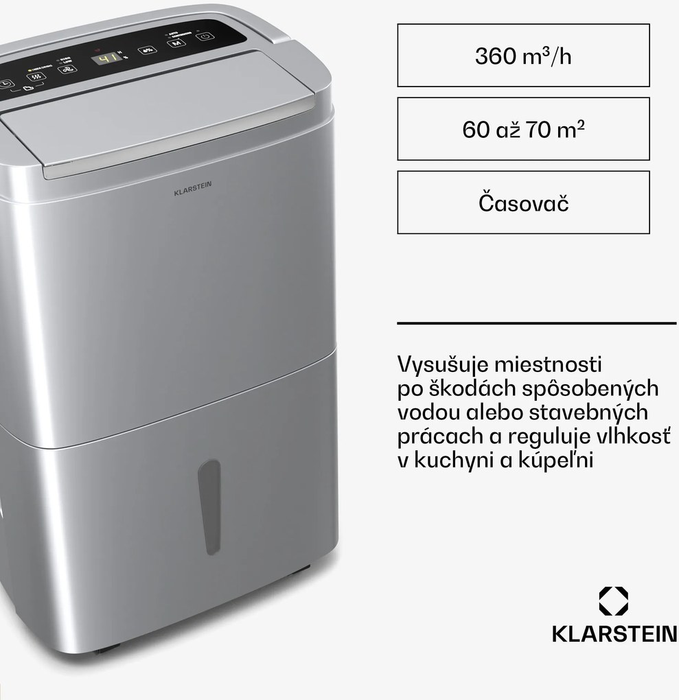 Klarstein DryFy Connect 40 odvlhčovač vzduchu, 40 l / deň, 60-70 m², ovládanie pomocou aplikácie, mobilný, nádrž na vodu