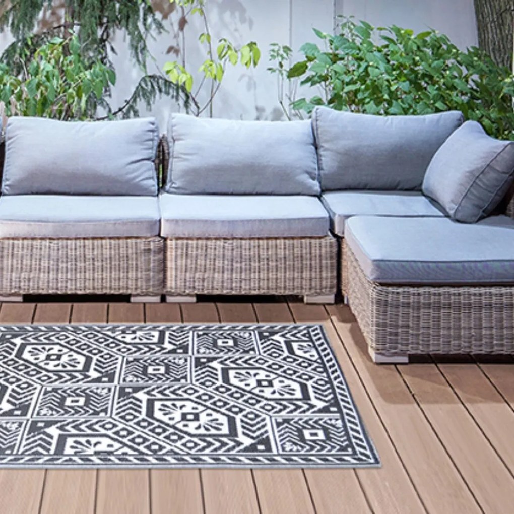 Esschert Design Koberec Harlow, 122x182 cm, biela/čierna