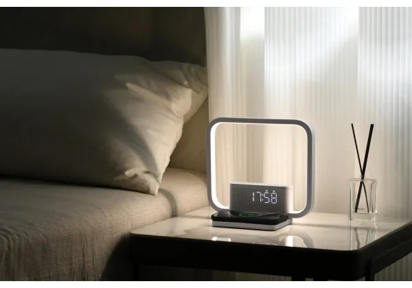 Immax 08994L - LED Stmievateľná stolná lampa s budíkom a nabíjaním 18W/230V biela