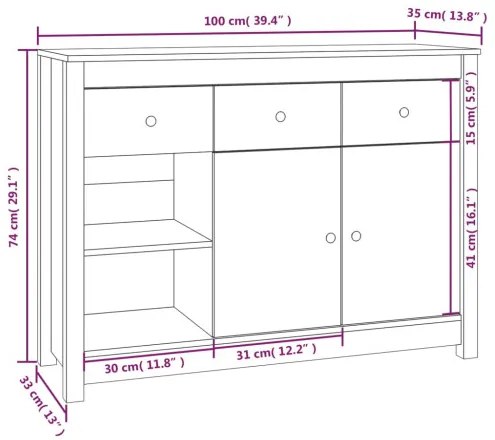 vidaXL Komoda medovo-hnedá 100x35x74 cm masívne borovicové drevo-