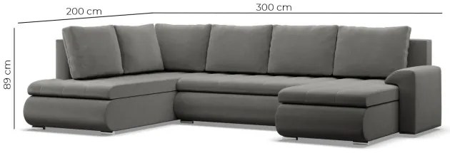 Sedacia súprava FORESTA v tvare U, pravá tmavosivá / čierna