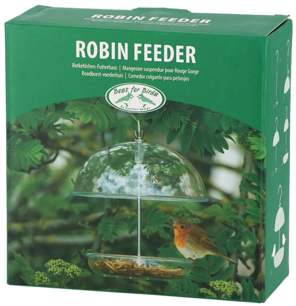 Závesné kŕmidlo pre vtáky Round, 21,5x15,5 cm, plast, transparentná