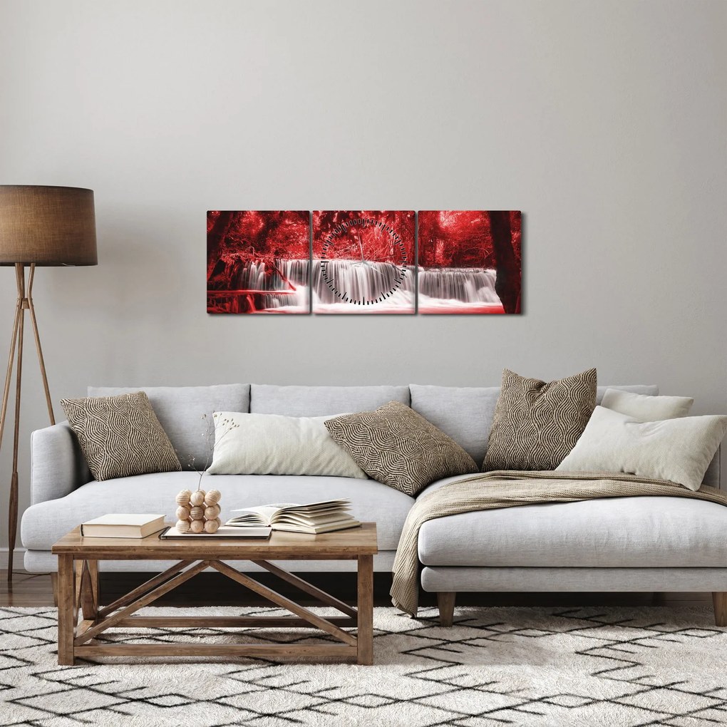 Obraz - Červený, vodopád (s hodinami) (90x30 cm)