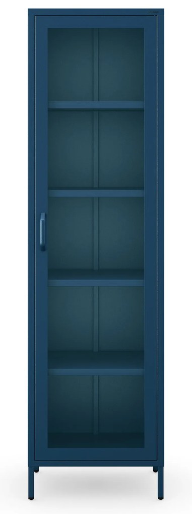 Úzka sklenená vitrína na nožičkách do obývacej izby, tmavomodrá, 500x1800x350 mm: LUIGI Modern