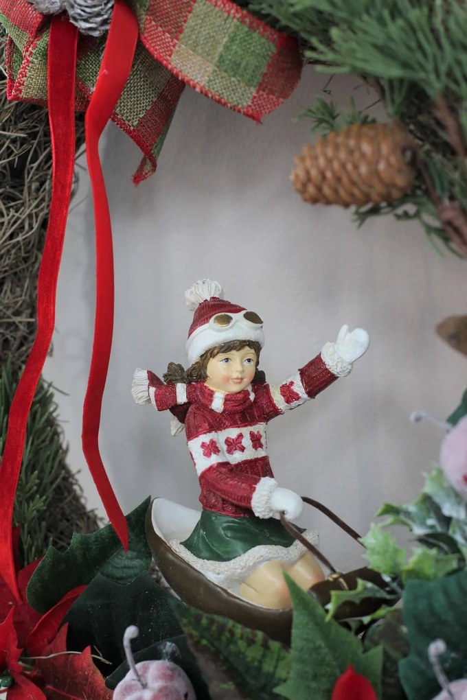 Červený vianočný veniec na dvere s figúrkou 42 cm