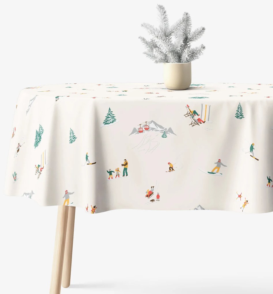 Goldea oválny obrus 100% bavlnené plátno - zimné radovánky 120 x 160 cm