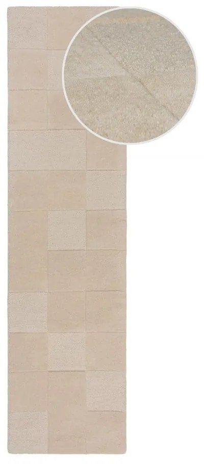 Béžový ručne tkaný vlnený behúň 60x230 cm Checkerboard – Flair Rugs