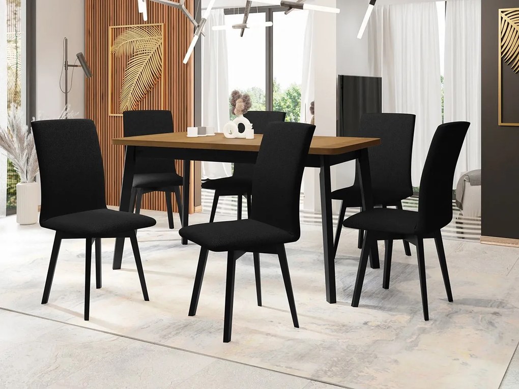 Jedálenský stôl so 6 stoličkami AL24, Morenie: dub artisan L, Poťahové látky: 25x - Paros 2, Farby nožičiek: čierna