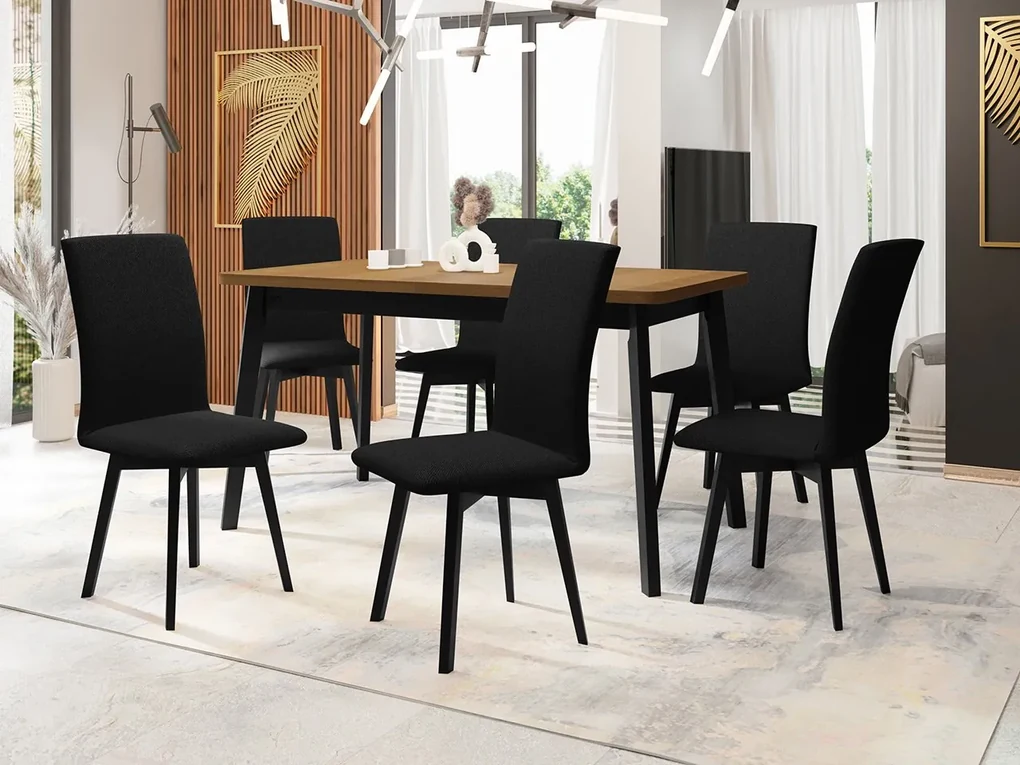 Jedálenský stôl so 6 stoličkami AL24, Morenie: dub artisan L, Poťahové látky: 25x - Paros 2, Farby nožičiek: čierna