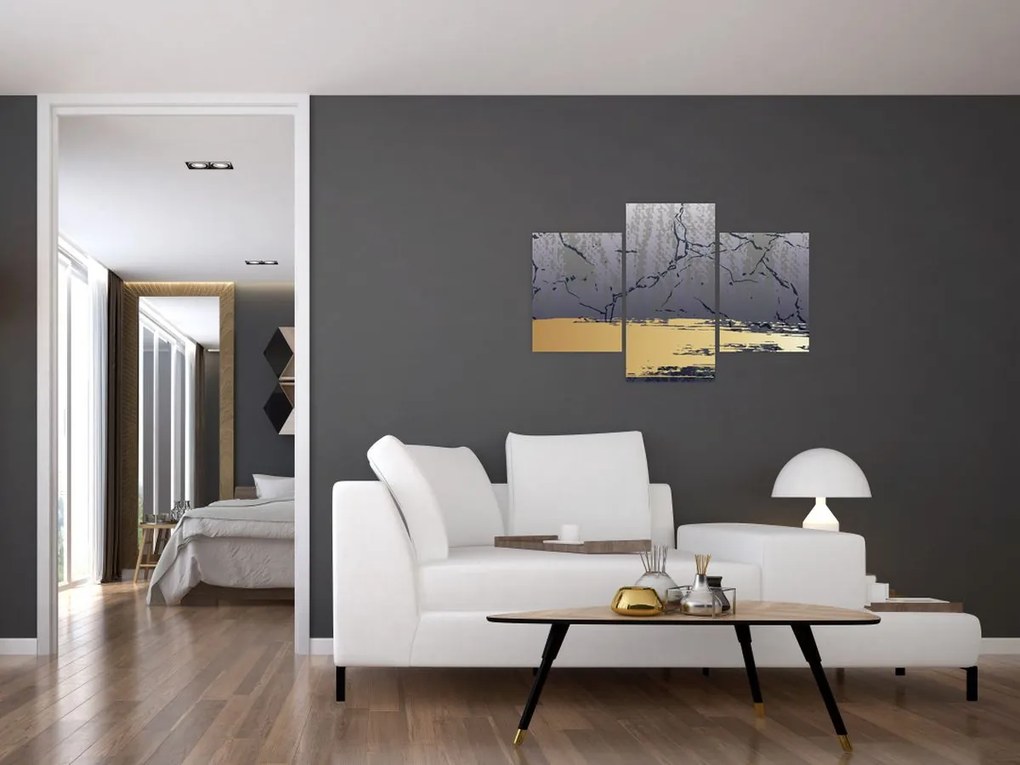 Obraz - Modrá a zlatá abstrakcia N⁰1 (90x60 cm)