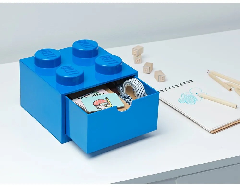 Modrý stolový box so zásuvkou LEGO®, 15 x 16 cm