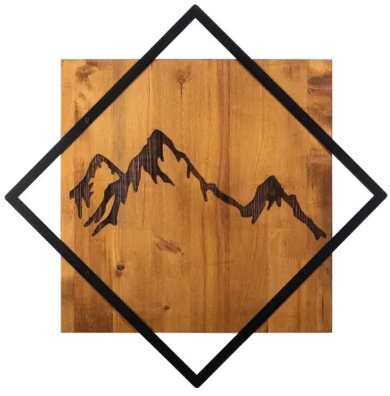 Nástenná dekorácia 54x54 cm hory drevo/kov