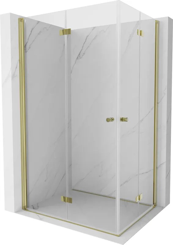 Mexen Mist-F Duo, skladací sprchový kút 95 x 70 cm, číre sklo, zlatý lesklý profil, 8A6-095L-070P-50-00