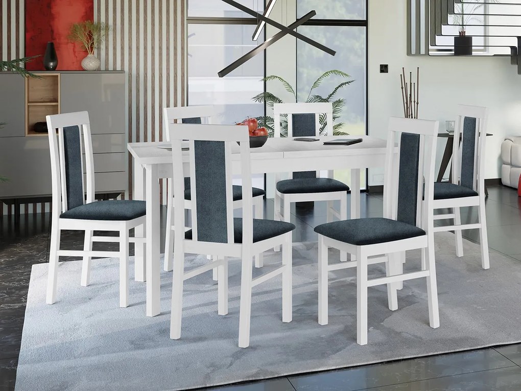 Rozkladací stôl so 6 stoličkami - AL34, Morenie: biela, Poťahové látky: Zetta 300