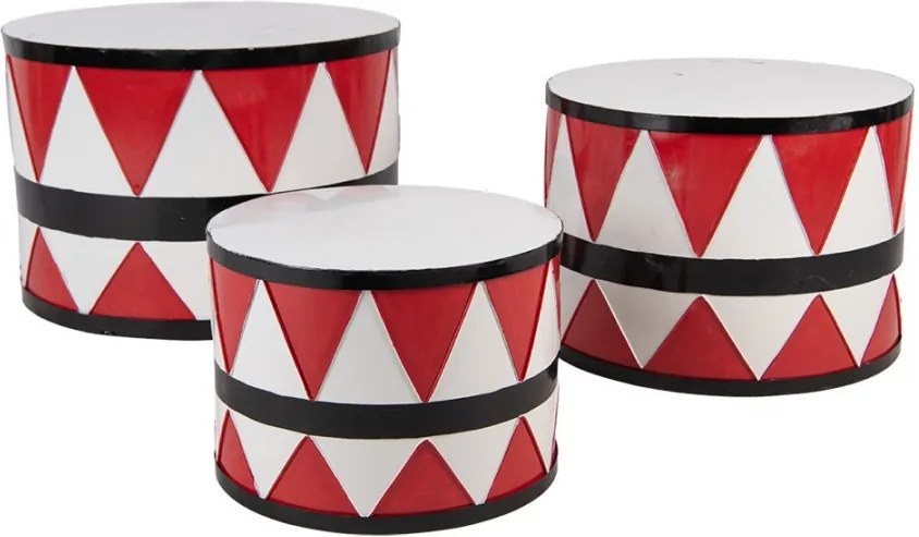 3ks kovový dekoračný bubon Christmas Drum - Ø 47*32 / Ø 39*28 / Ø 31*22 cm