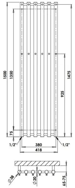 P.M.H. R2C/6 - Kúpeľňový rebríkový radiátor ROSENDAL 525 W 150 cm lesklý chróm