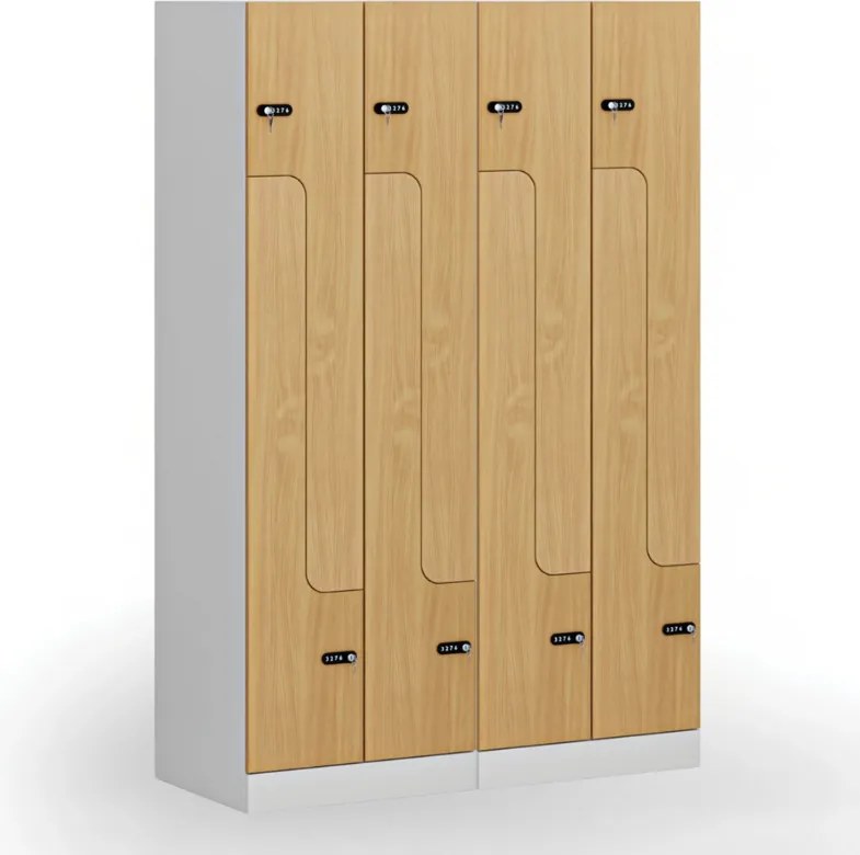 Kovová šatníková skrinka S1 Z, 4 oddiely, 1850 x 600 x 500 mm, mechanický kódový zámok, laminované dvere, biela