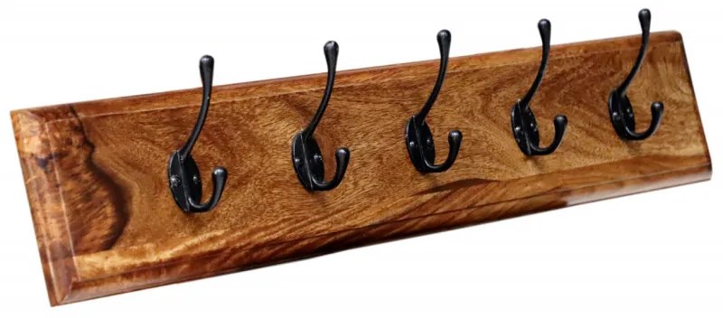 Vešiak s 5 háčikmi Jali 80x15x2,5 z indického masívu palisander Orech