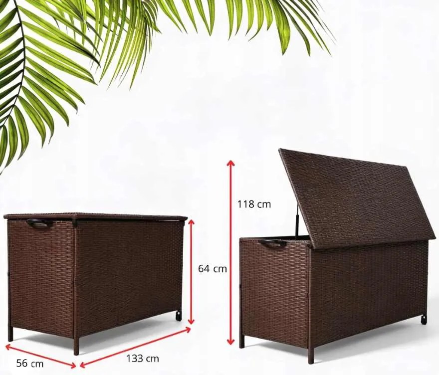 Elegantný záhradný úložný box z technoratanu - hnedý L