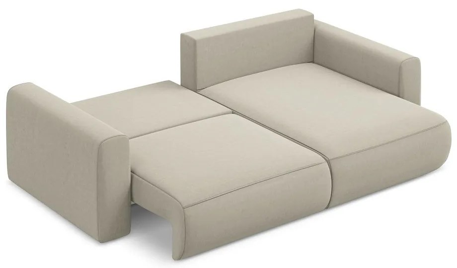 Béžová zamatová rozkladacia/s úložným priestorom rohová pohovka (pravý roh/s leňoškou) Kapua – Makamii