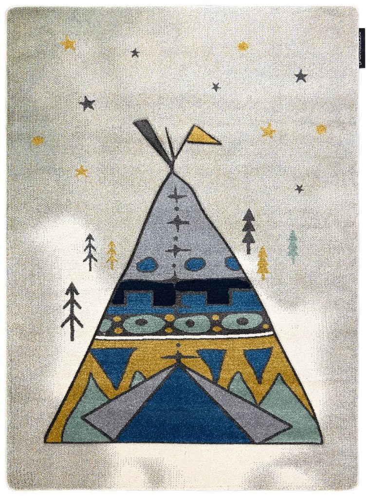 Detský kusový koberec Petit Tipi grey, 140x190, modrá, detská izba, Dywany Łuszczów