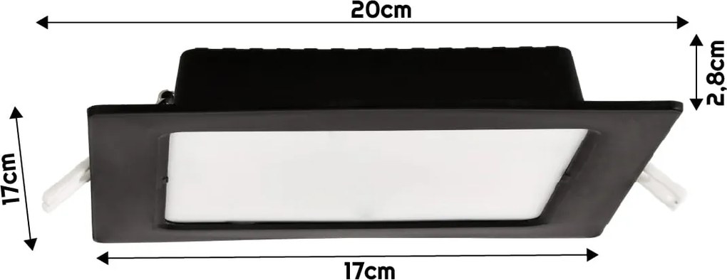 BERGE Štvorcový LED panel zapustený - čierny - 12W - PC - neutrálna biela