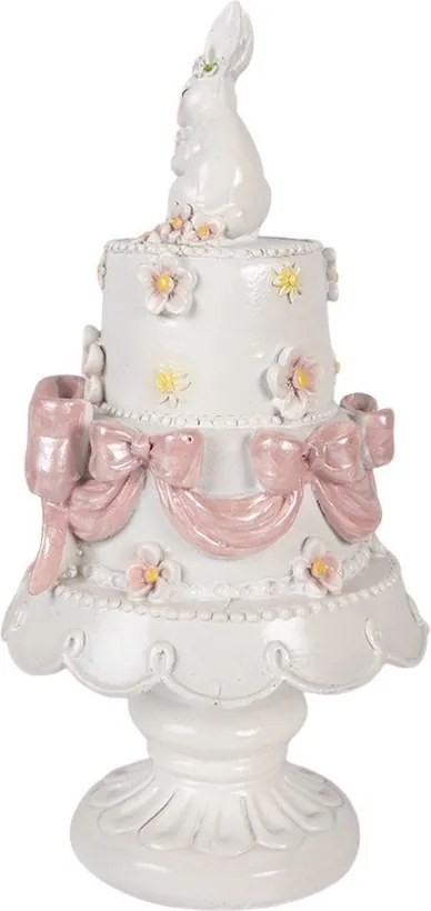 Bielo-ružová dekorácia zajačikovia na torte na podstavci - Ø 15*29 cm