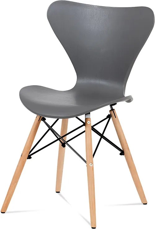 jedálenská stolička, plast sivý, nohy masív + kov