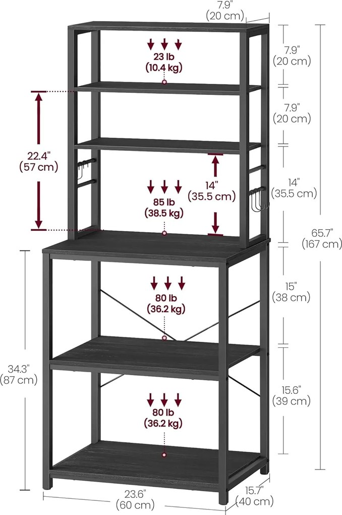 Kuchynský regál Vasagle Vogues 60 cm čierny