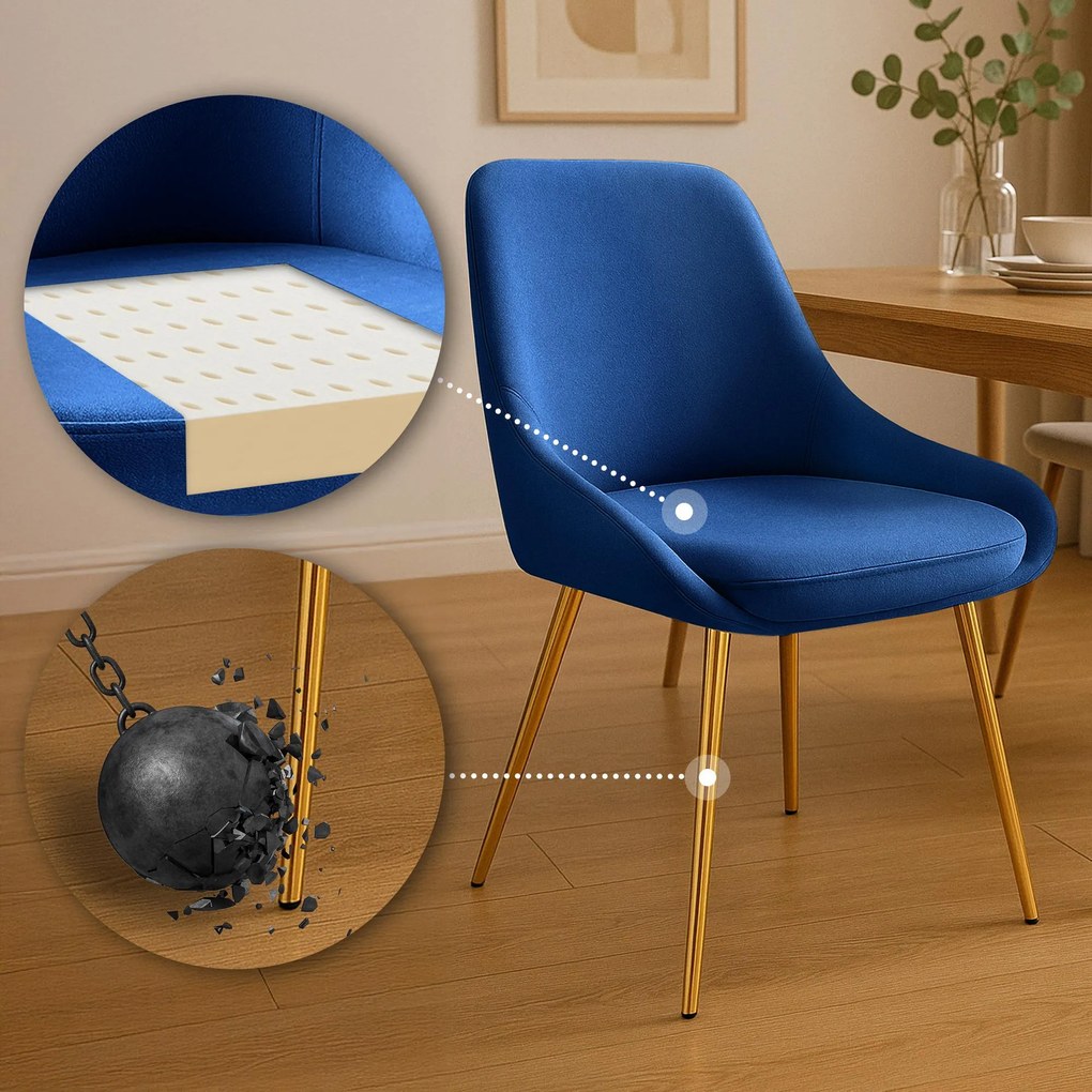 Sada 2 ks jedálenskej stoličky Elmira zamat - tmavomodrá