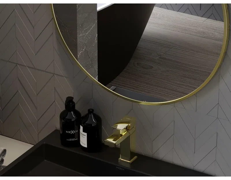 Mexen Loft, okrúhle kúpeľňové zrkadlo 45 cm, farba rámu zlatá lesklá, 9850-045-045-000-50