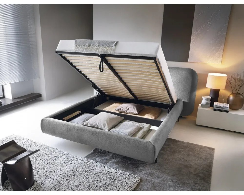 Sivá čalúnená dvojlôžková posteľ s úložným priestorom s roštom 140x200 cm Pointt – ELTAP