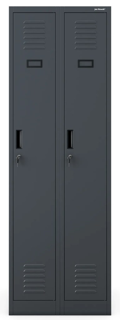 Kovová šatňová štvormodulová skriňa na sokli s policou KACPER II, 600 x 1800 x 500 mm, antracitová