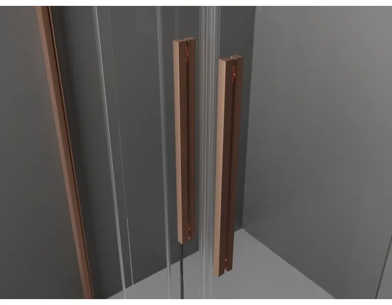 Mexen Velar Duo, sprchový kút s posuvnými dverami 80(dvere) x 80(dvere) cm, 8mm číre sklo, medená matná profil, 871-080-080-02-65