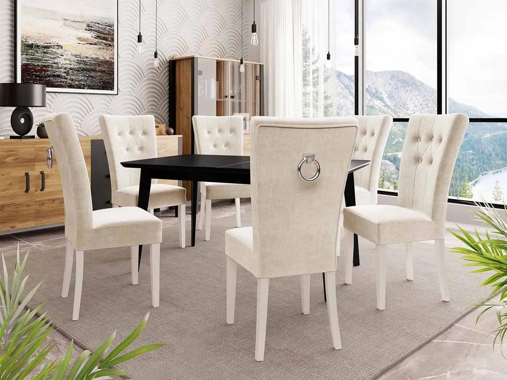 Rozkladací stôl 140x80 so 6 stoličkami ST67, Farby: natura, Farby: biela, Farby: čierny, Potah: Magic Velvet 2250