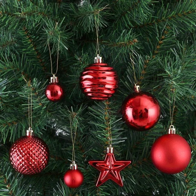 Sada vianočných závesných dekorácií ESTRELLA červená (66 ks)
