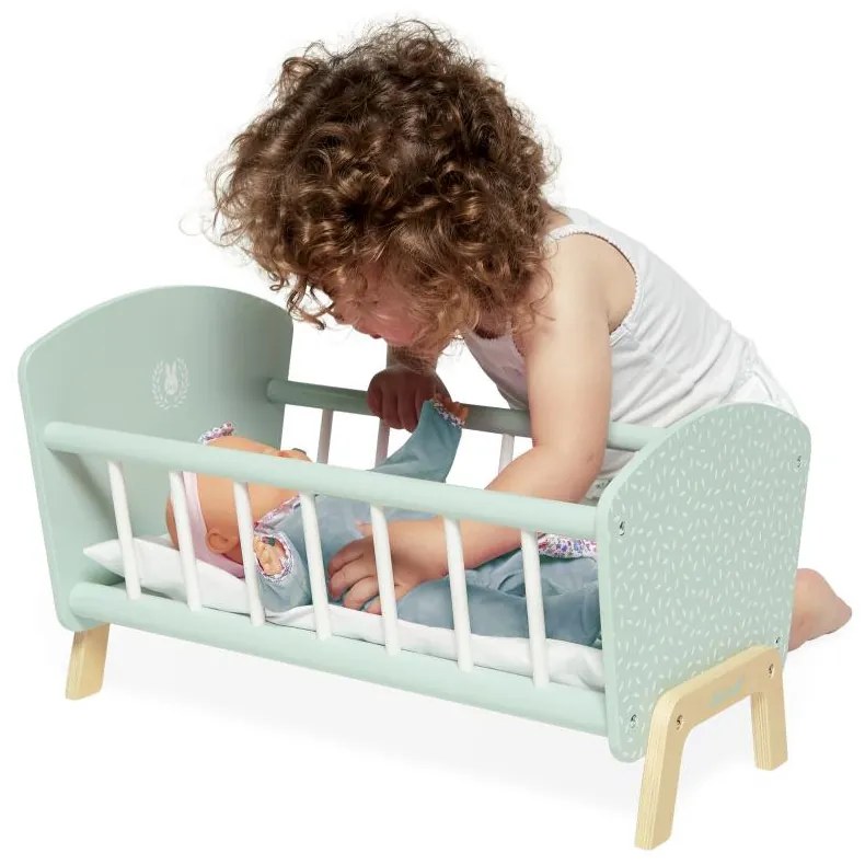 Drevená postieľka pre bábiku s perinkou a vankúšikom - Zen