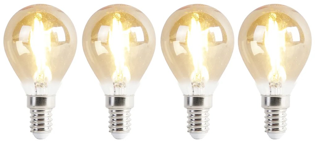 Sada 4 LED žiaroviek E14 P45 zlatá 2W 180lm 2100K