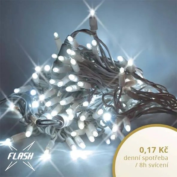 Svetelná reťaz LED FLASH, 5 m, ľadovo biela, 60 diód, biely kábel