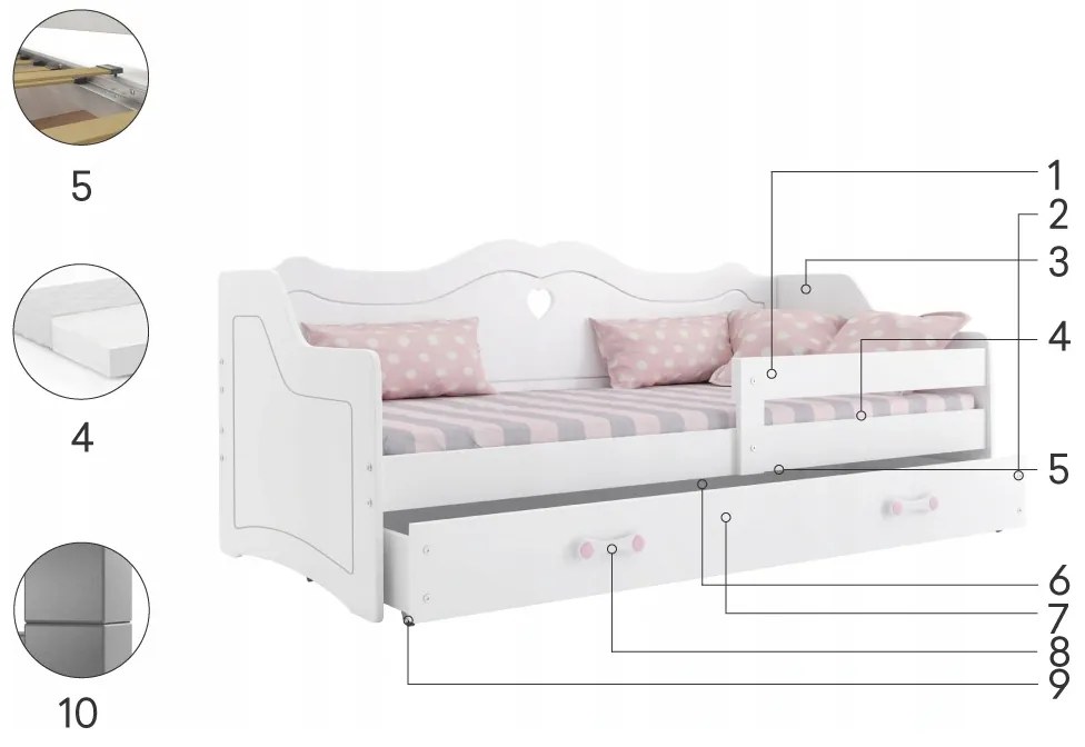 Interbeds Detská posteľ Júlia 160x80 biela + matrac + šuplík