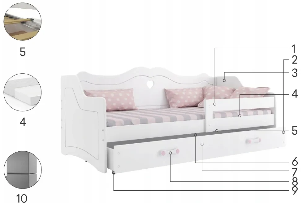 Interbeds Detská posteľ Júlia 160x80 biela + matrac + šuplík